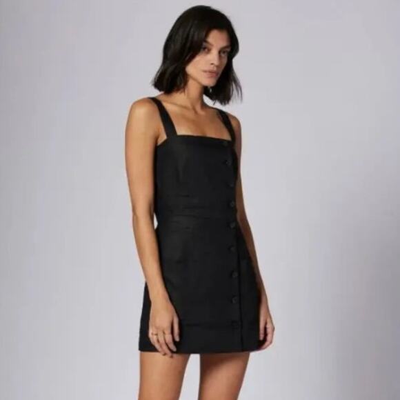 NWT Equipment Linen Katia Button Front Mini Dress Black Squared Neck Linen 00 - Picture 1 of 8